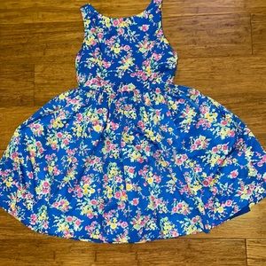 Polo Ralph Lauren girls Floral A line Button back dress botanical blue size 6x